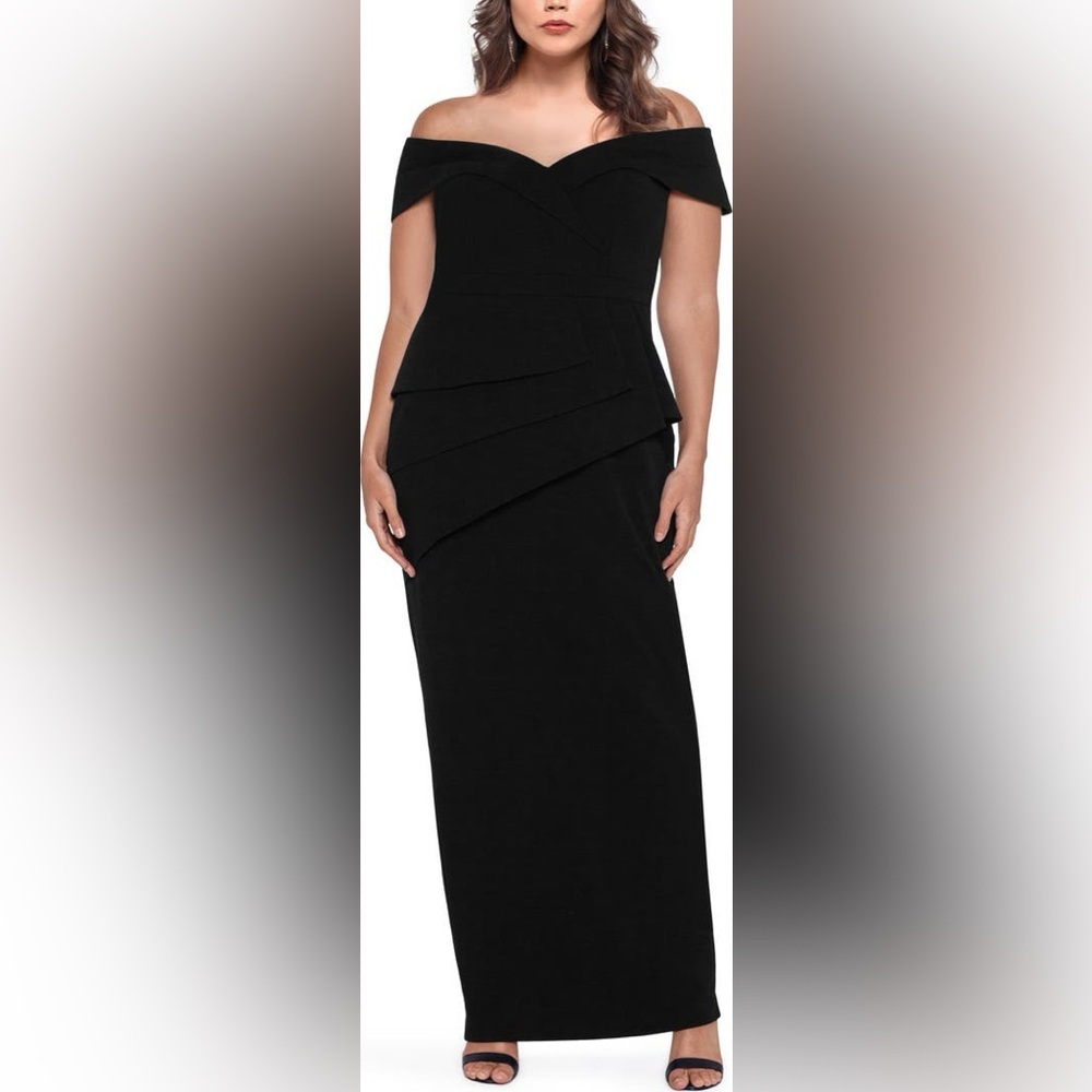 Xscape Off the Shoulder Scuba Crepe Column Gown